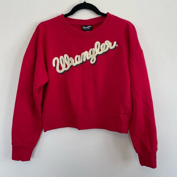 Wrangler Tops - Wrangler Script Women's Red Crewneck Drop Shoulder Sweatshirt Medium